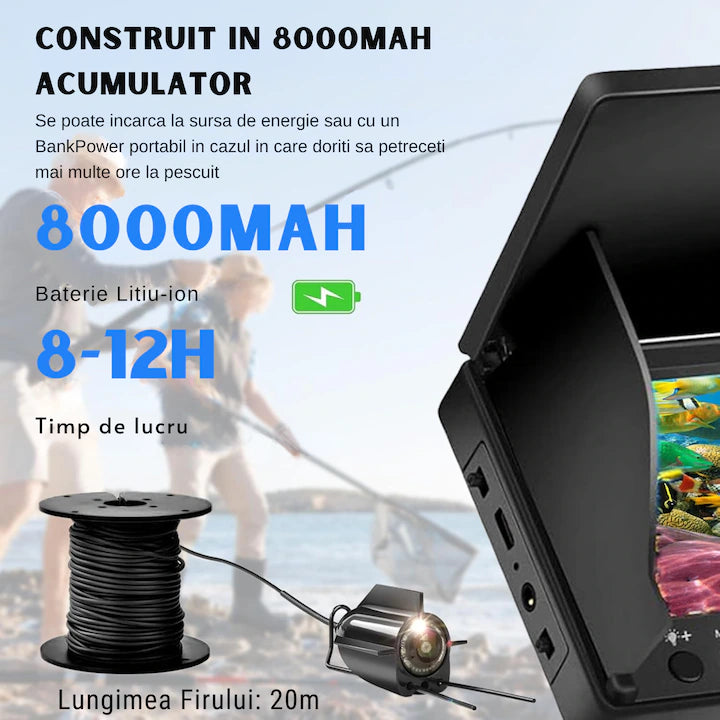Cameră Subacvatică Pescuit Klastep – Ecran 5” HD, 8000mAh